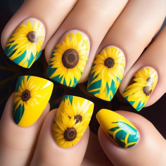 Cute Sunflower and Butterfly Nail Designs for Short Nails