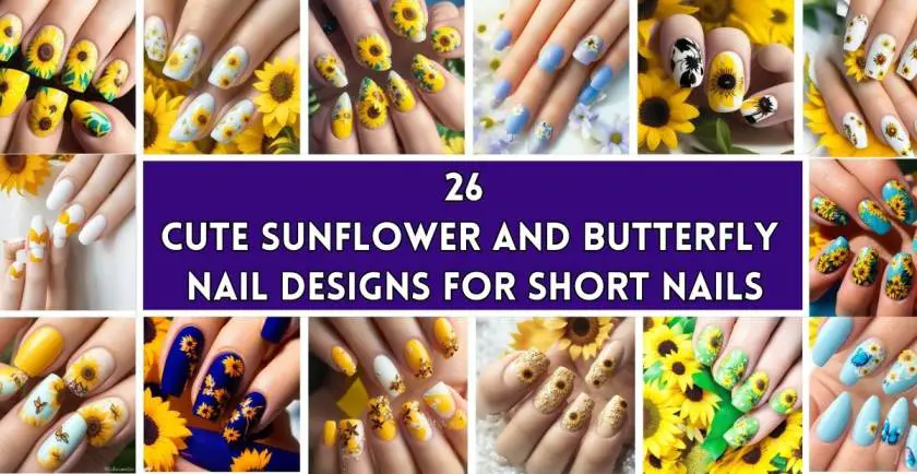 26 Cute Sunflower and Butterfly Nail Designs for Short Nails