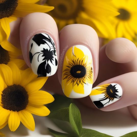 Cute Sunflower and Butterfly Nail Designs for Short Nails