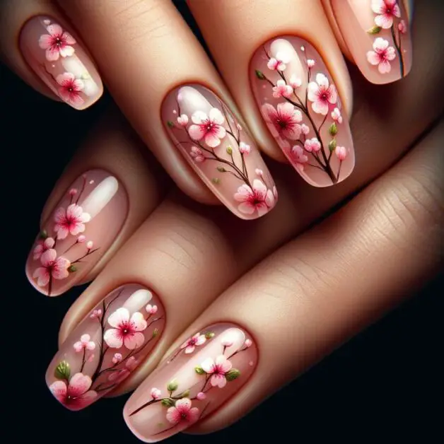 35 Light Pink Nails With Flower Designs