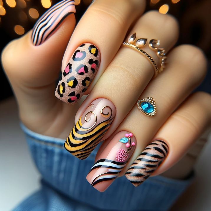Pink, Yellow, and Blue Nail Design Ideas