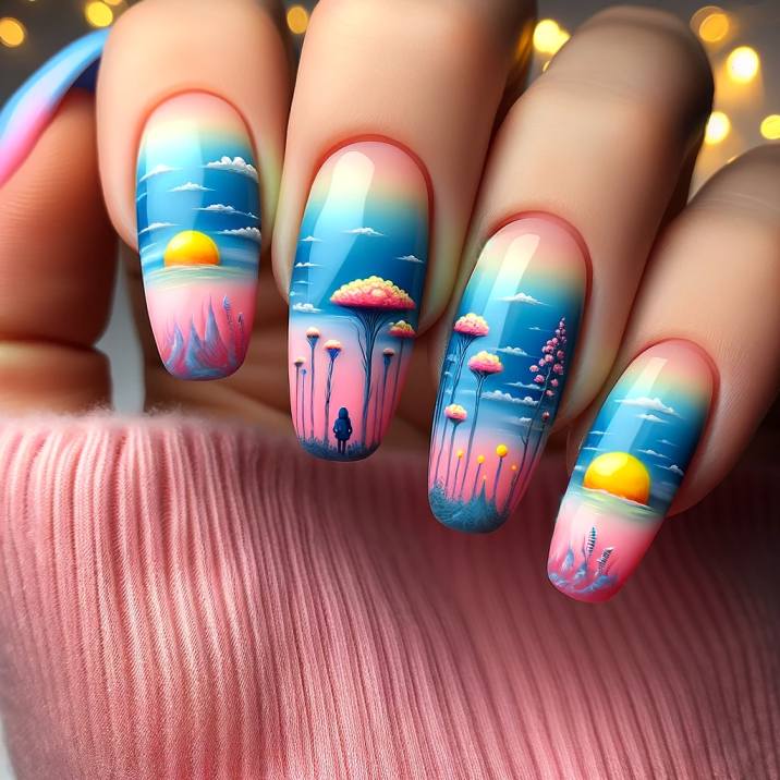 Pink, Yellow, and Blue Nail Design Ideas