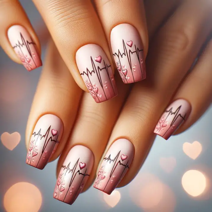 Valentine's Day Inspired Pink Nails with Heart Design