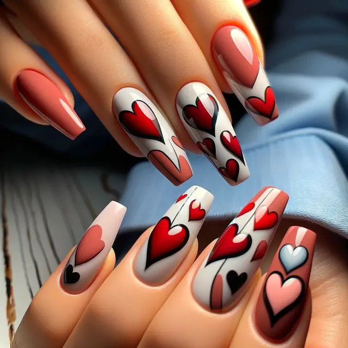 Valentine's Day Inspired Pink Nails with Heart Design