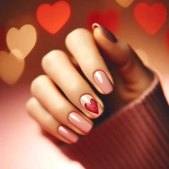 Valentine's Day-Inspired Pink Nails with Heart Design