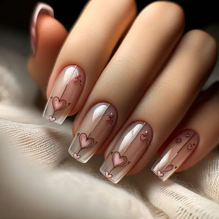 Valentine's Day Inspired Short Pink Nails with Heart Design