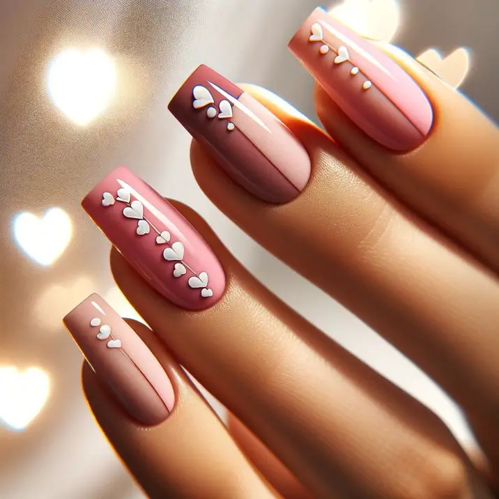 Valentine's Day Inspired Short Pink Nails with Heart Design