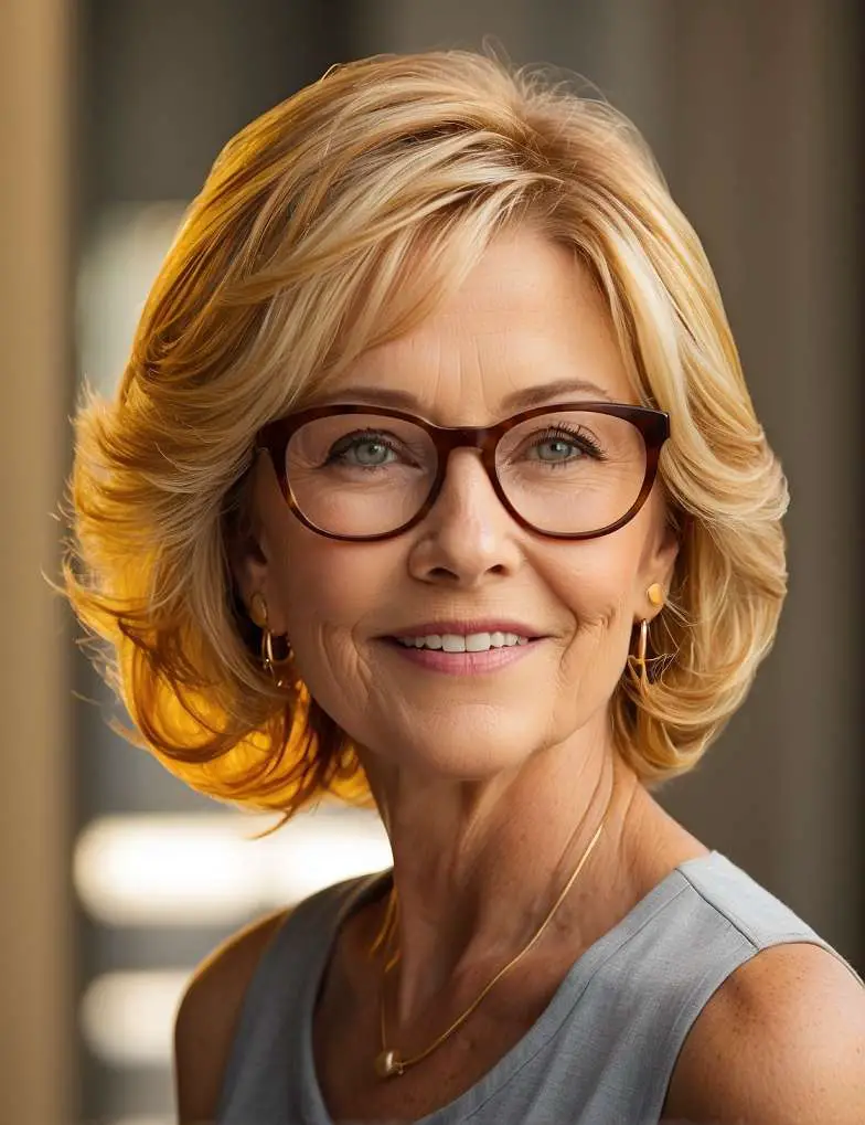 Hair Color Highlights for Women Over 50 with Glasses