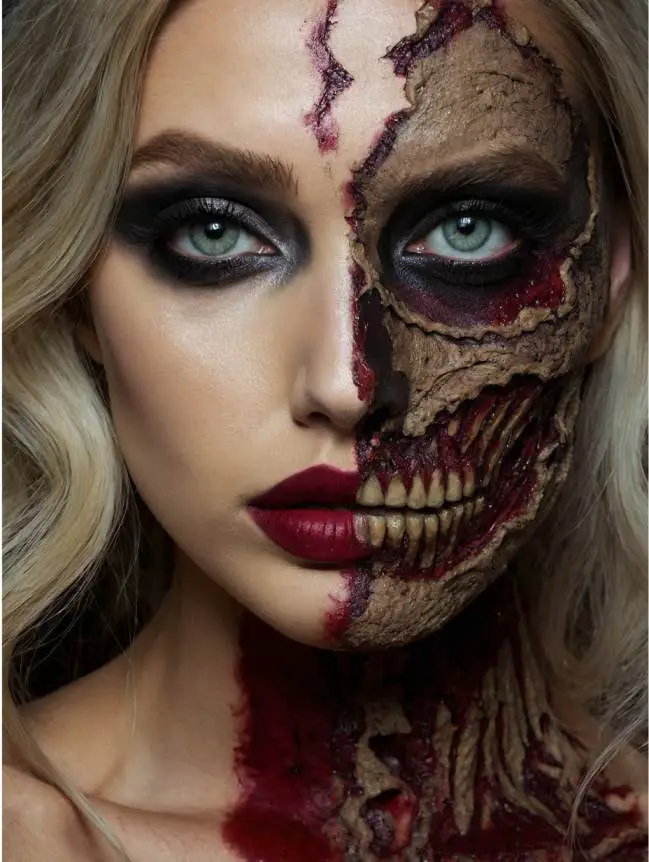 Half-Face Halloween Makeup Ideas for Women