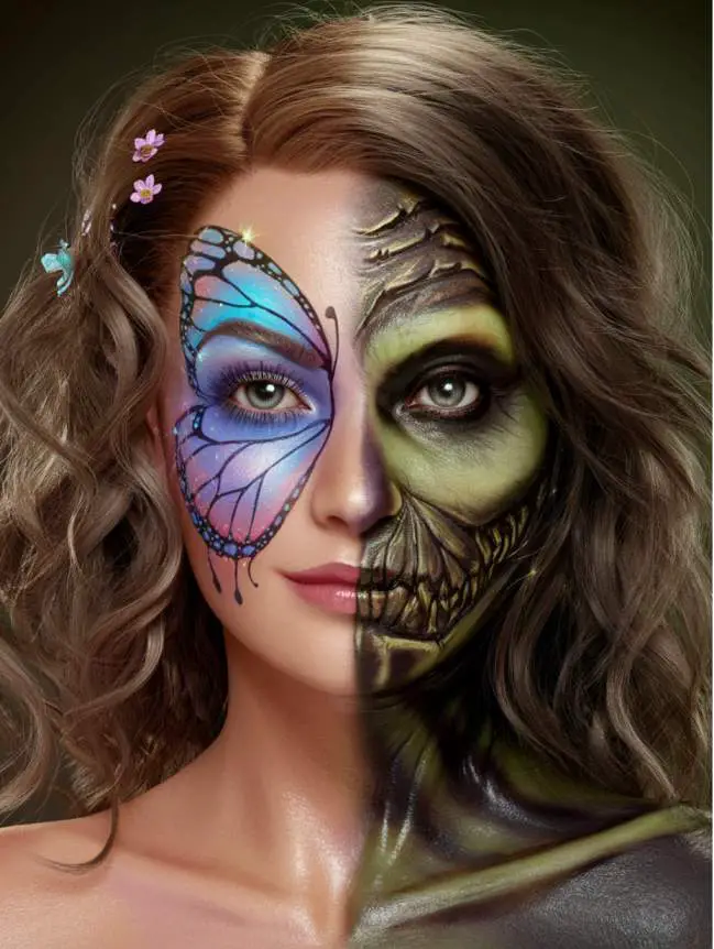 Half-Face Halloween Makeup Ideas for Women