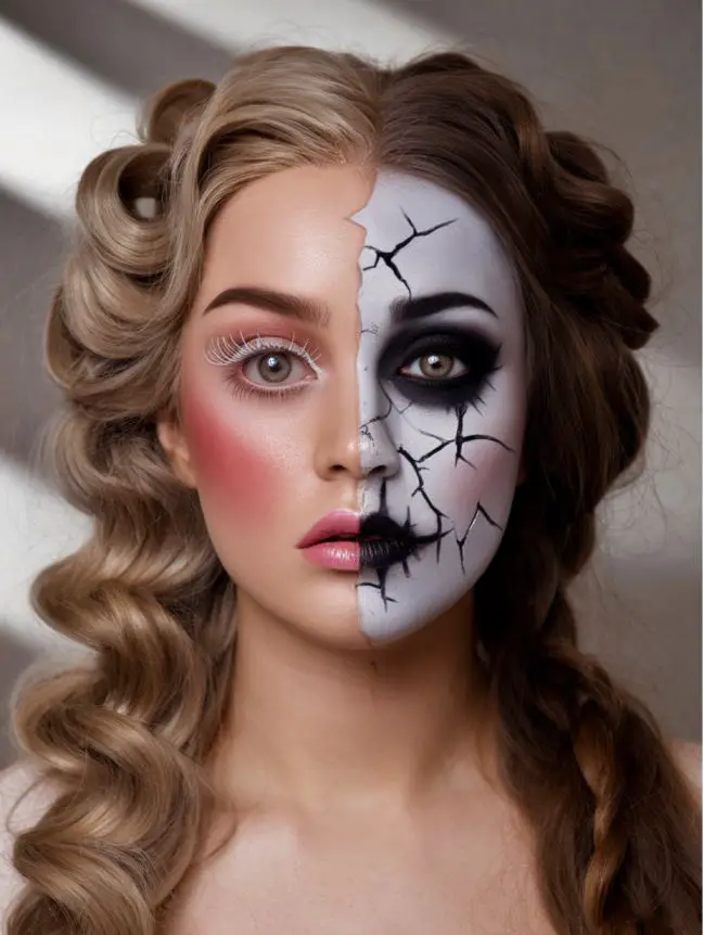 Half-Face Halloween Makeup Ideas for Women