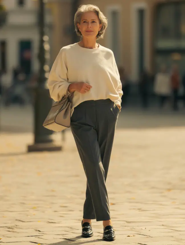 Cable-Knit Sweater + Wool Skirt with Tights