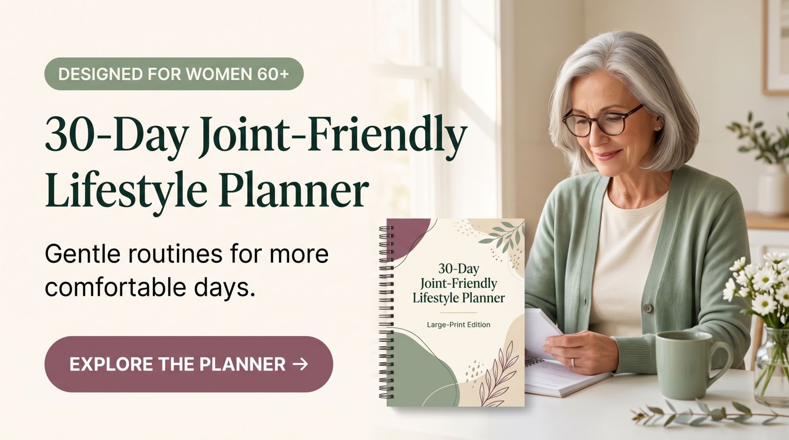 30 Day Joint Friendly Lifestyle Planner - Large Print Wellness Workbook for Women 60 Plus