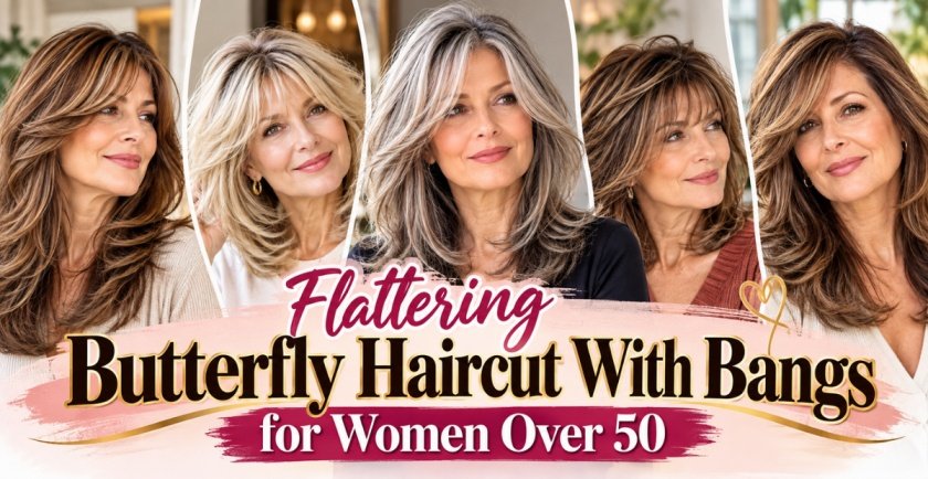 Flattering Butterfly Haircut With Bangs for Women Over 50