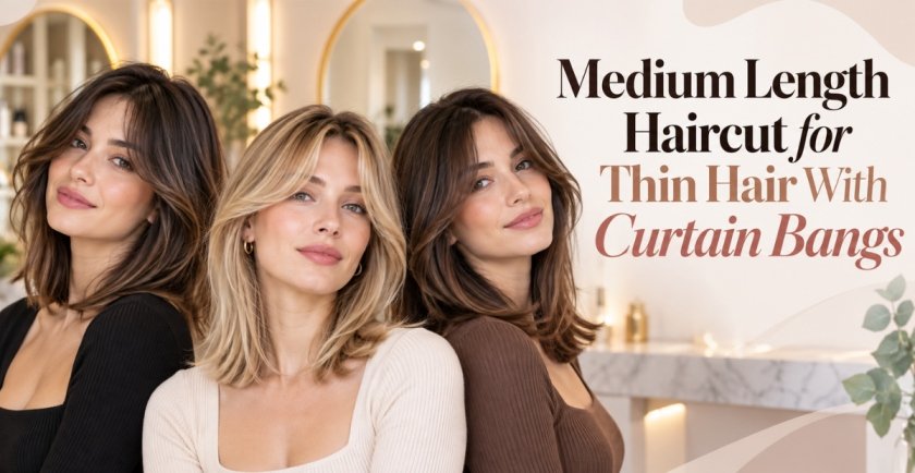 Medium Length Haircut for Thin Hair With Curtain Bangs