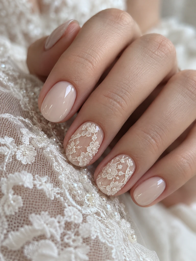 45 Dreamy Short Fall Wedding Nails for Bride With Delicate Bridal Details - image 30